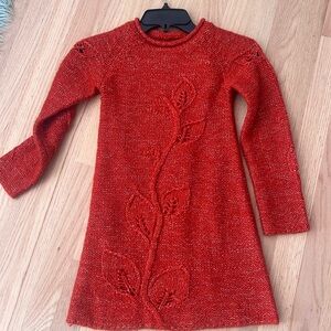 Peek kids dress size 6/7 orange sweater dress with slip. Like new/dry cleaned